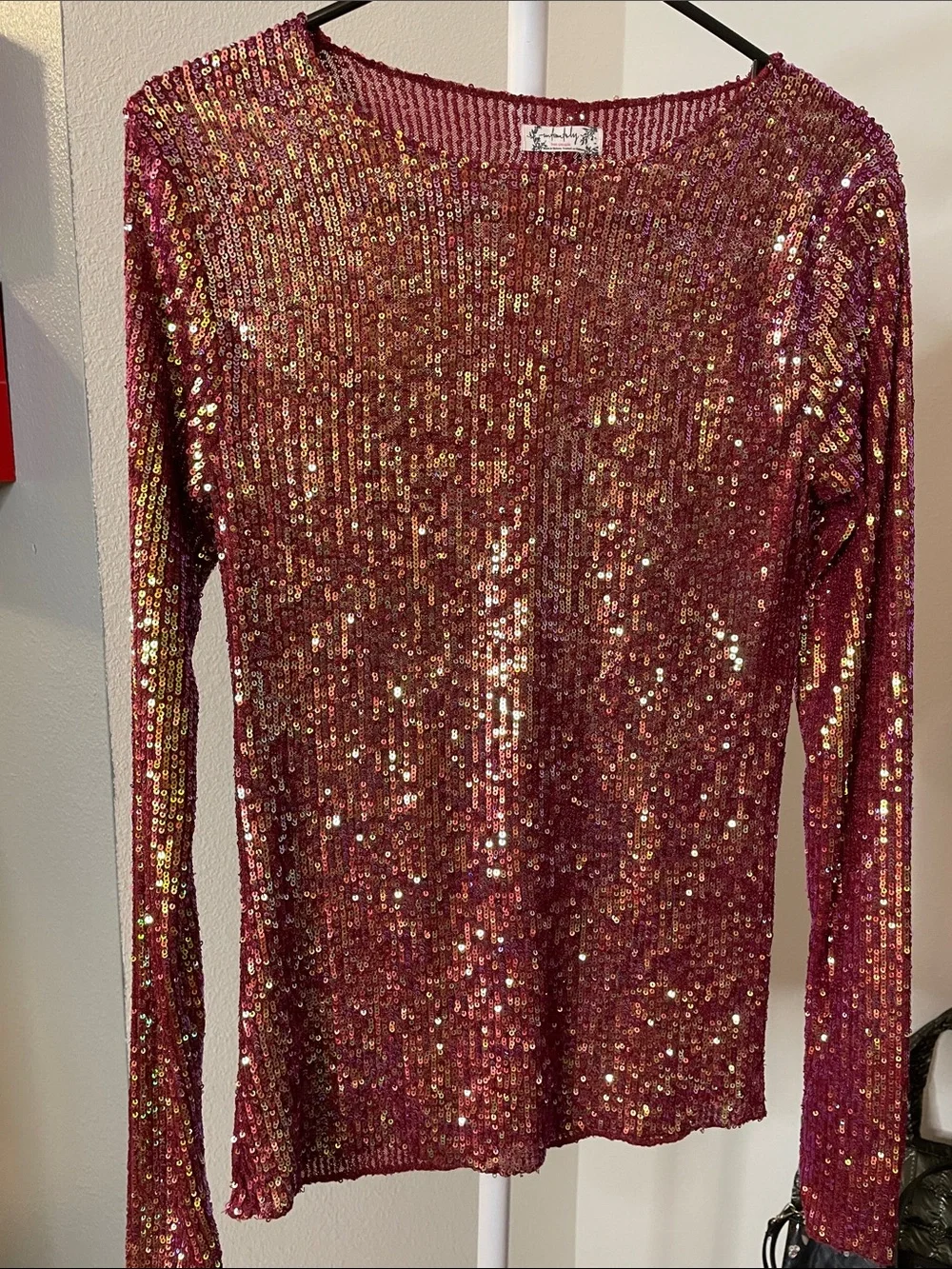 Free People Gold Rush Sequin Long-Sleeve Top